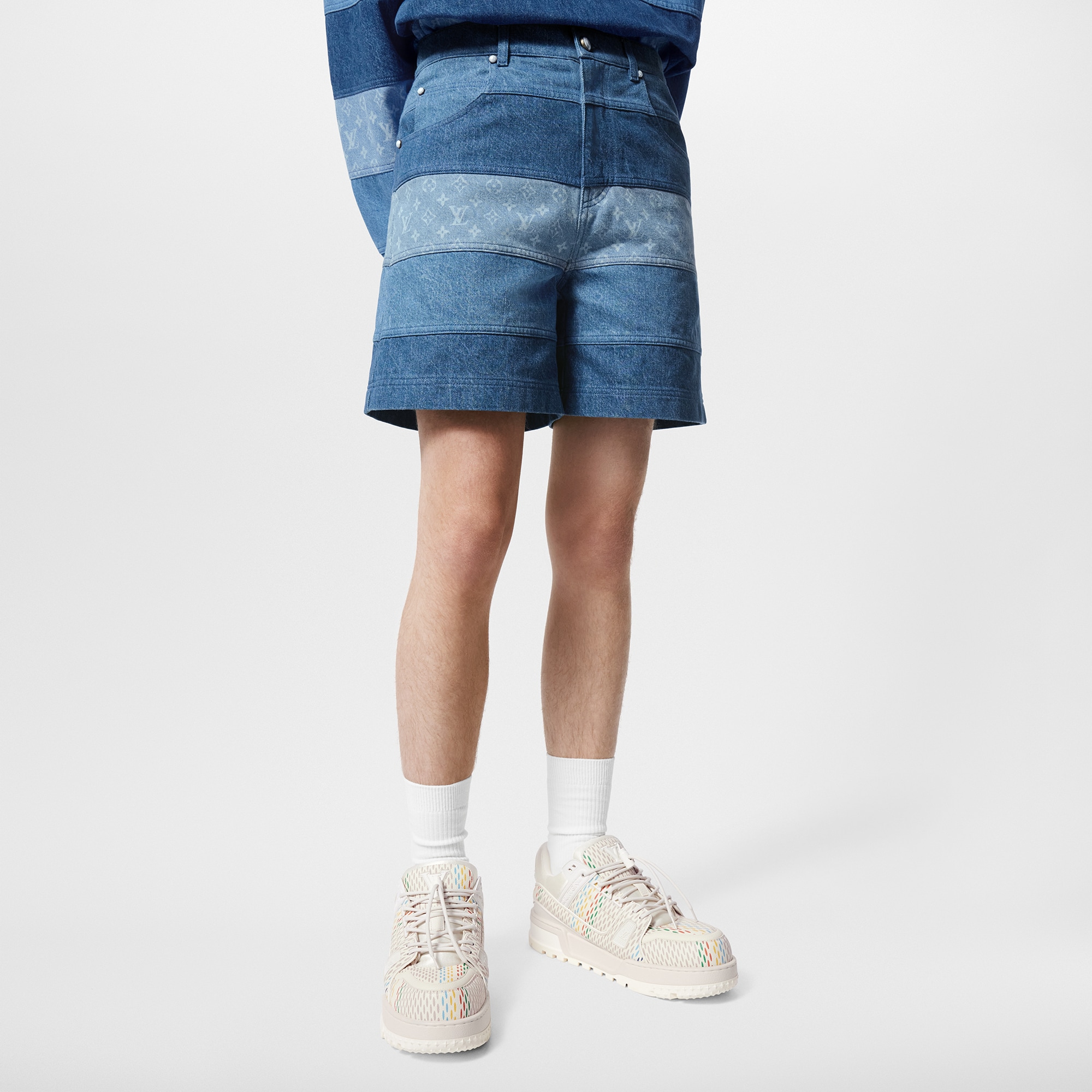 Striped Patchwork Denim Shorts - Ready-to-Wear 1AFQG7 | LOUIS VUITTON